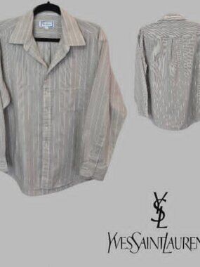 Vintage Yves Saint Laurent Longsleeve  Striped Dress Casual Shirt Mens 16  32-33